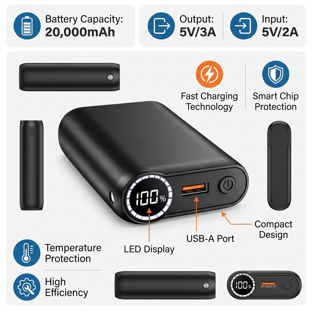 π 20,000mAh Smart Power Bank with LED Battery Display β Fast-Charging Portable Charger
