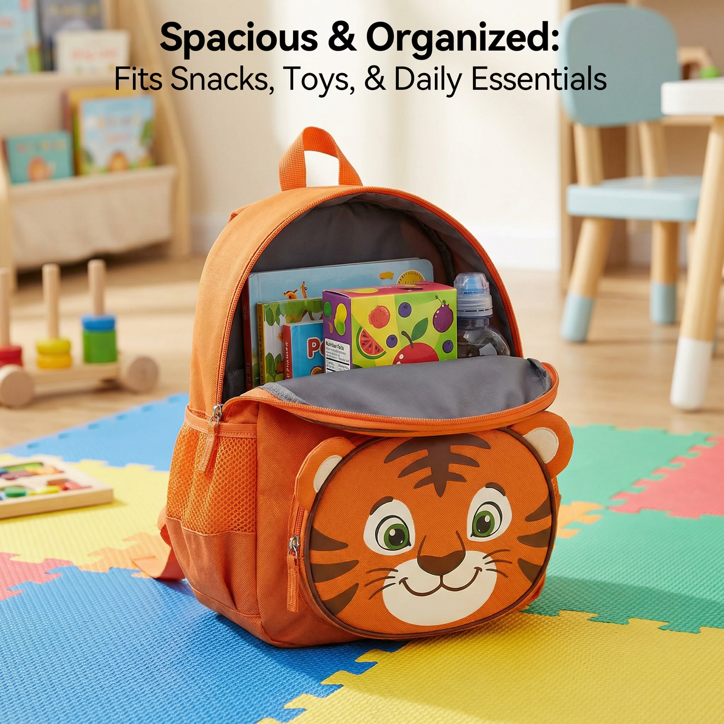 11-Inch Cartoon Tiger-Themed Kids Backpack  已改 美