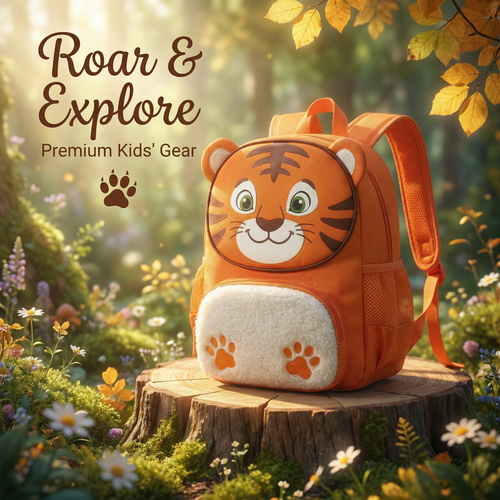 11-Inch Cartoon Tiger-Themed Kids Backpack  已改 美